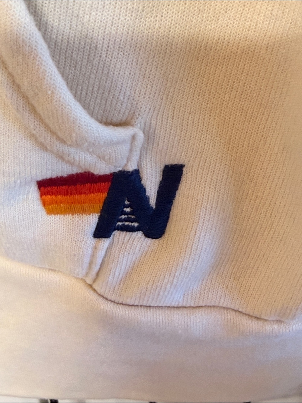 Aviator Nation Cream Hoodie with Yellow Orange Red and Navy Stripes - Picture 4 of 5